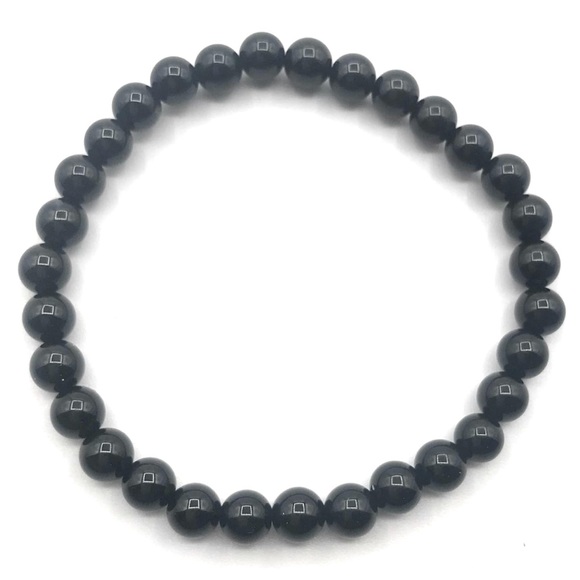 Black Agate Gemstone Beaded Stretch Bracelet - Picture 2 of 3